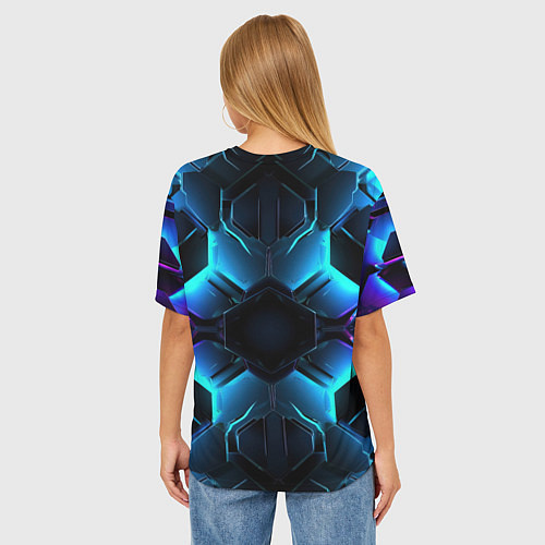 Женская футболка оверсайз Cyberpunk 2077 neon texture / 3D-принт – фото 4