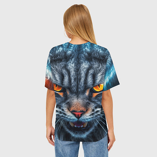 Женская футболка оверсайз Angry cat / 3D-принт – фото 4