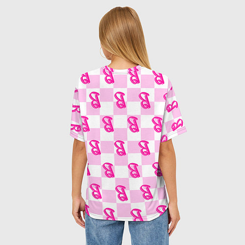 Женская футболка оверсайз Розовая шашка и Барби / 3D-принт – фото 4