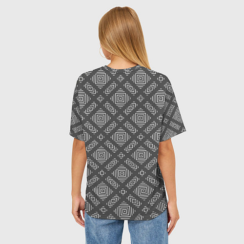 Женская футболка оверсайз Бело - серый орнамент геометрический / 3D-принт – фото 4
