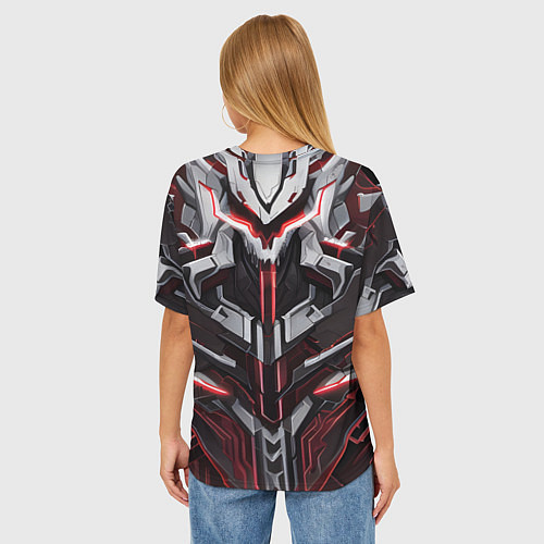 Женская футболка оверсайз Красная кибер броня / 3D-принт – фото 4