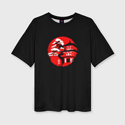Женская футболка оверсайз Японский стиль в восходящем солнце