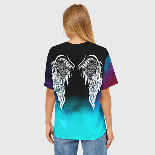 Женская футболка оверсайз Крылья на спине / 3D-принт – фото 4