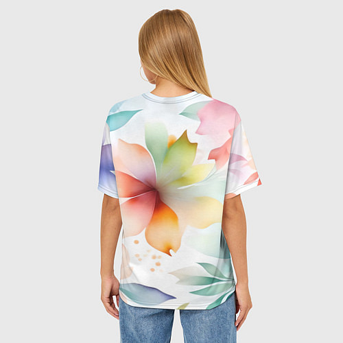 Женская футболка оверсайз Акварельный цветочный принт / 3D-принт – фото 4