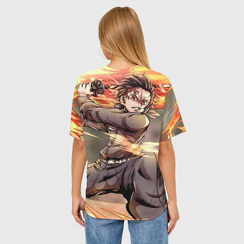 Женская футболка оверсайз Клинок рассекающий демонов Тандзиро Камадо / 3D-принт – фото 4