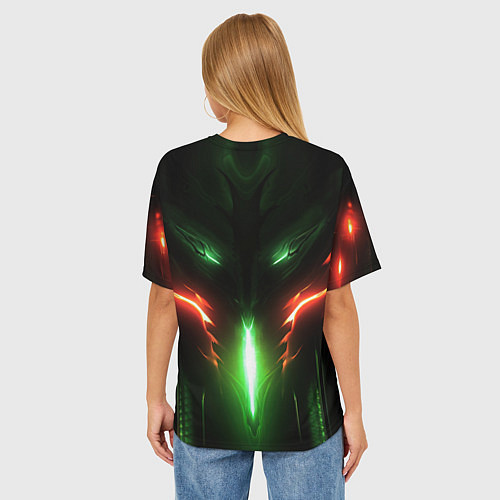 Женская футболка оверсайз Baldurs Gate 3 logo green red light / 3D-принт – фото 4