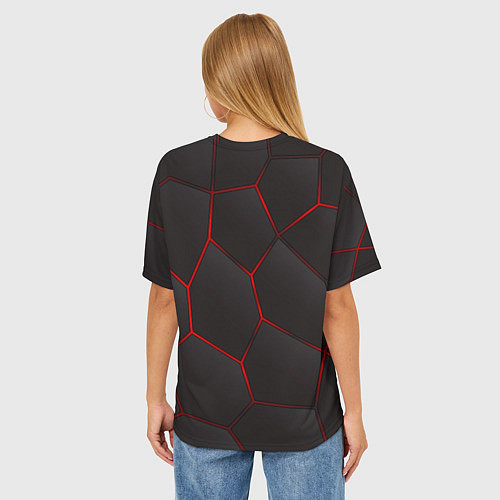 Женская футболка оверсайз Baldurs Gate 3 logo red black geometry / 3D-принт – фото 4