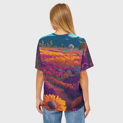 Женская футболка оверсайз Цветочный луг / 3D-принт – фото 4