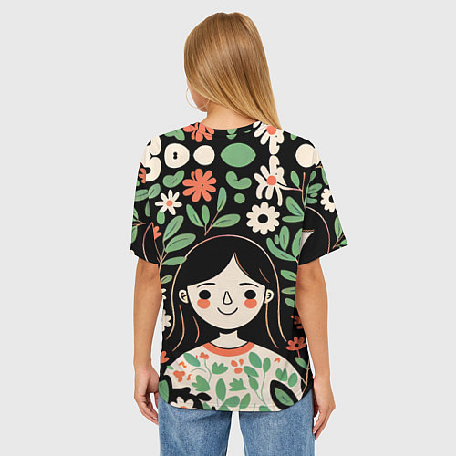 Женская футболка оверсайз Девочка в цветах - Бохо / 3D-принт – фото 4