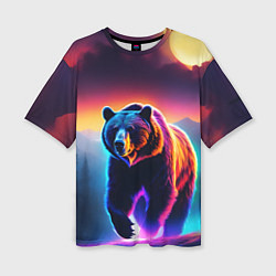 Женская футболка оверсайз Люминесцентный медведь гризли