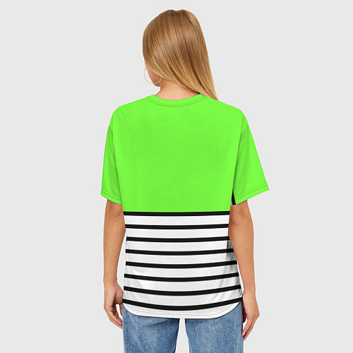 Женская футболка оверсайз Полосатый ярко-салатовый / 3D-принт – фото 4