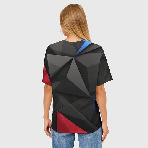 Женская футболка оверсайз Black blue red elements / 3D-принт – фото 4