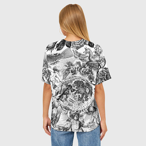 Женская футболка оверсайз Тату битвы ангелов и демонов / 3D-принт – фото 4