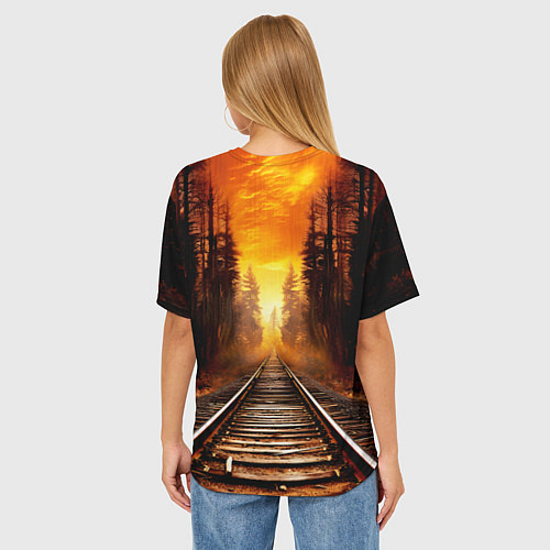 Женская футболка оверсайз Железная дорога на закате / 3D-принт – фото 4