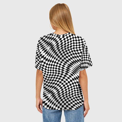 Женская футболка оверсайз Черно-белая шахматная иллюзия / 3D-принт – фото 4