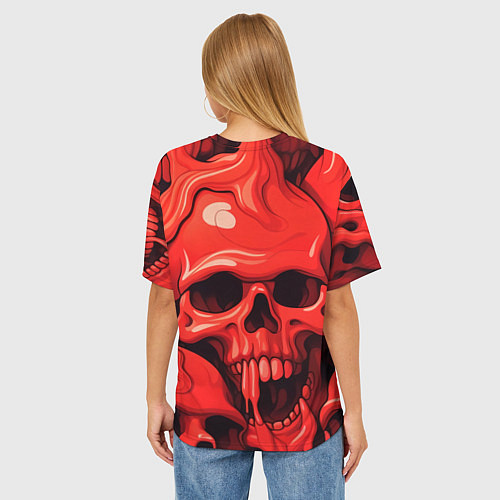 Женская футболка оверсайз Черепа красные / 3D-принт – фото 4