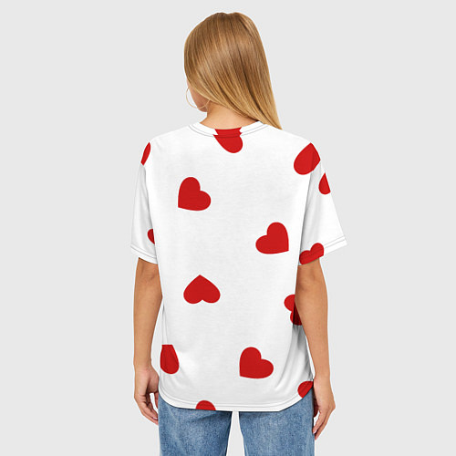 Женская футболка оверсайз Красные сердечки на белом / 3D-принт – фото 4