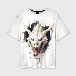 Футболка оверсайз женская Белый дракон выглядывает из стены, цвет: 3D-принт