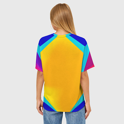 Женская футболка оверсайз Девушка голубоглазая в ромбе / 3D-принт – фото 4