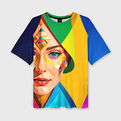 Женская футболка оверсайз Девушка лицо с ромбическим орнаментом