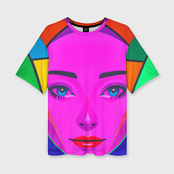 Женская футболка оверсайз Девушка с голубыми глазами и фиолетовым лицом