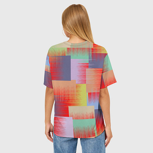 Женская футболка оверсайз Веселая разноцветная клетка / 3D-принт – фото 4