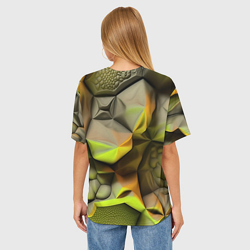 Женская футболка оверсайз Зеленая объемная космическая текстура / 3D-принт – фото 4