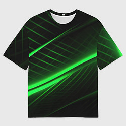 Футболка оверсайз женская Зеленые полосы на черном фоне, цвет: 3D-принт
