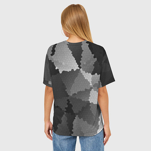 Женская футболка оверсайз Мозаичный узор в серых оттенках / 3D-принт – фото 4