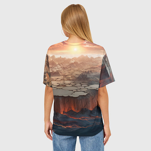 Женская футболка оверсайз Разлом земли и лавовой поверхности / 3D-принт – фото 4