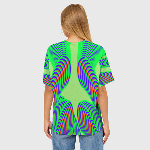 Женская футболка оверсайз Сине-зеленые изгибы / 3D-принт – фото 4