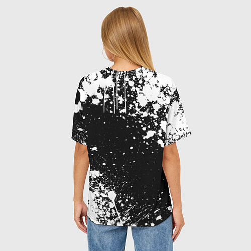 Женская футболка оверсайз Черный клевер - брызги и бык / 3D-принт – фото 4