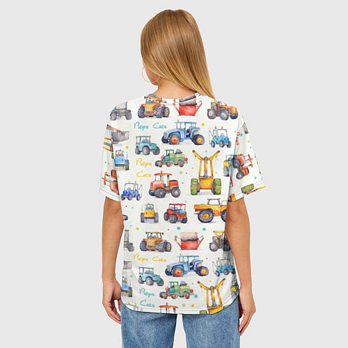 Женская футболка оверсайз Акварельные тракторы - детский паттерн / 3D-принт – фото 4