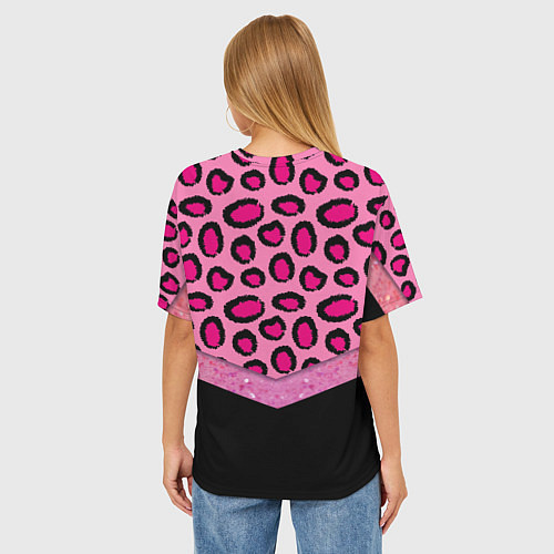 Женская футболка оверсайз Розовый леопард и блестки принт / 3D-принт – фото 4