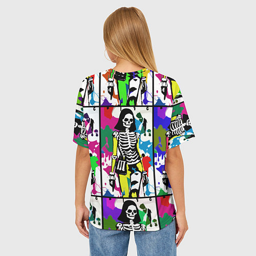 Женская футболка оверсайз Разноцветные скелеты девушки - поп-арт - мода / 3D-принт – фото 4