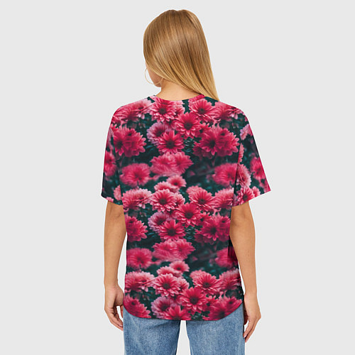 Женская футболка оверсайз Красные цветы узор / 3D-принт – фото 4