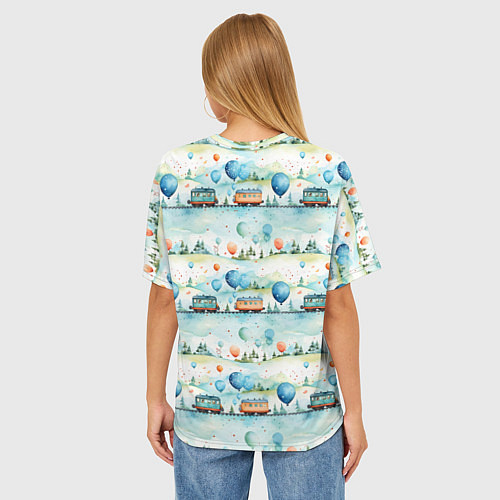 Женская футболка оверсайз Трамвайчики и воздушные шары - авральный паттерн / 3D-принт – фото 4