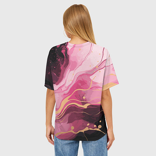 Женская футболка оверсайз Абстрактный черно-розовый мраморный узор / 3D-принт – фото 4