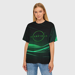 Футболка оверсайз женская Starfield green logo, цвет: 3D-принт — фото 2