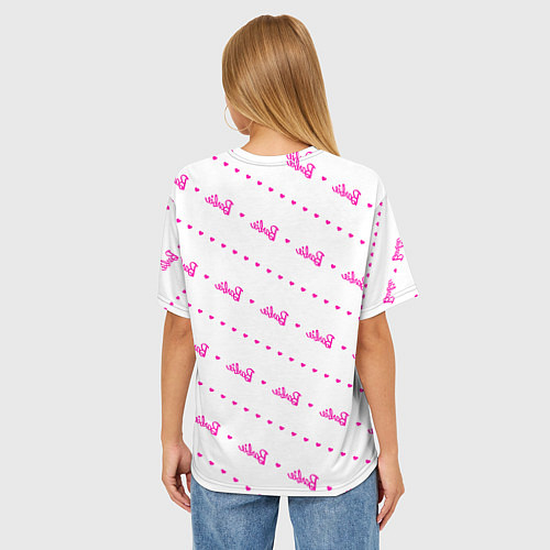 Женская футболка оверсайз Барби паттерн - логотип и сердечки / 3D-принт – фото 4