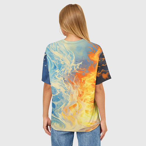 Женская футболка оверсайз Вода и пламя абстракция / 3D-принт – фото 4