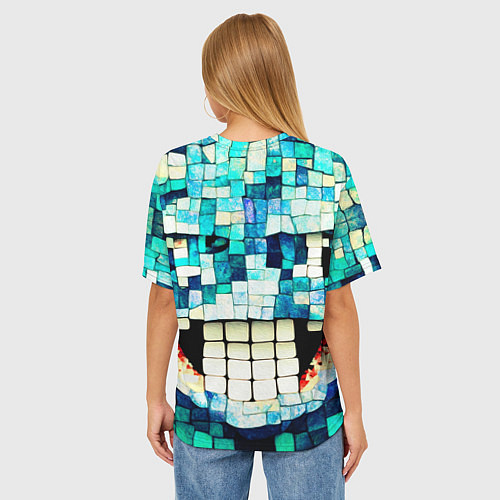Женская футболка оверсайз Смайлик из бирюзовой мазайке / 3D-принт – фото 4