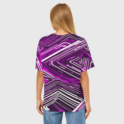 Женская футболка оверсайз Кибер линии Розоовый-белый / 3D-принт – фото 4