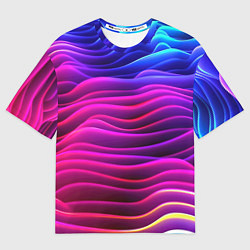 Футболка оверсайз женская Синие фиолетовые волны, цвет: 3D-принт