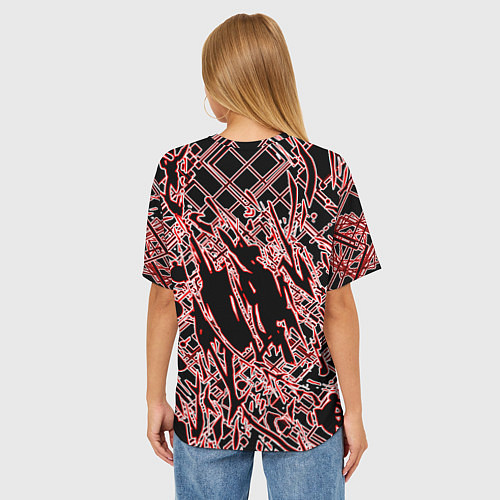 Женская футболка оверсайз Кибернетическая клякса красная / 3D-принт – фото 4