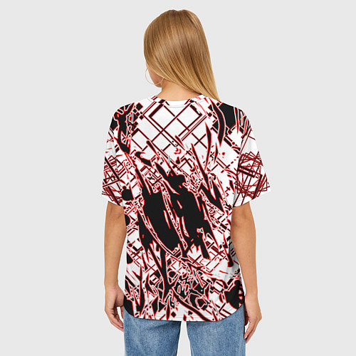 Женская футболка оверсайз Кибернетическая клякса Красная / 3D-принт – фото 4