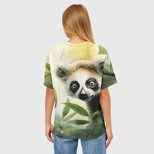 Женская футболка оверсайз Лемур акварель / 3D-принт – фото 4