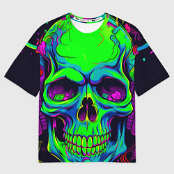 Футболка оверсайз женская Ярко кислотный череп в наушниках, цвет: 3D-принт