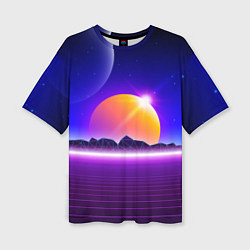 Женская футболка оверсайз Mountains - sun - space - vaporwave