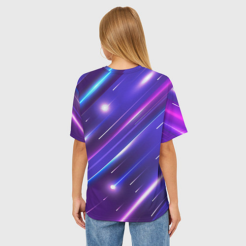 Женская футболка оверсайз Неоновый звездопад - полосы / 3D-принт – фото 4